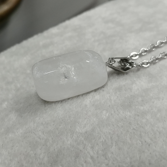 Natural Quartz Crystal Necklace Gemstone Pendant Stainless-Steel Chain 20" - Picture 13 of 15